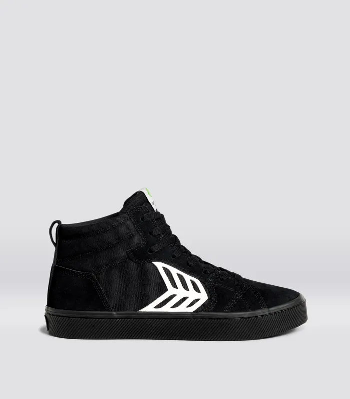NAIOCA PRO Black Suede and Canvas Contrast Thread Ivory Logo Sneaker Men sold by Cariuma