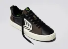 CATIBA PRO Low Black Premium Leather Dark Khaki Suede Ivory Logo Sneaker Women sold by Cariuma