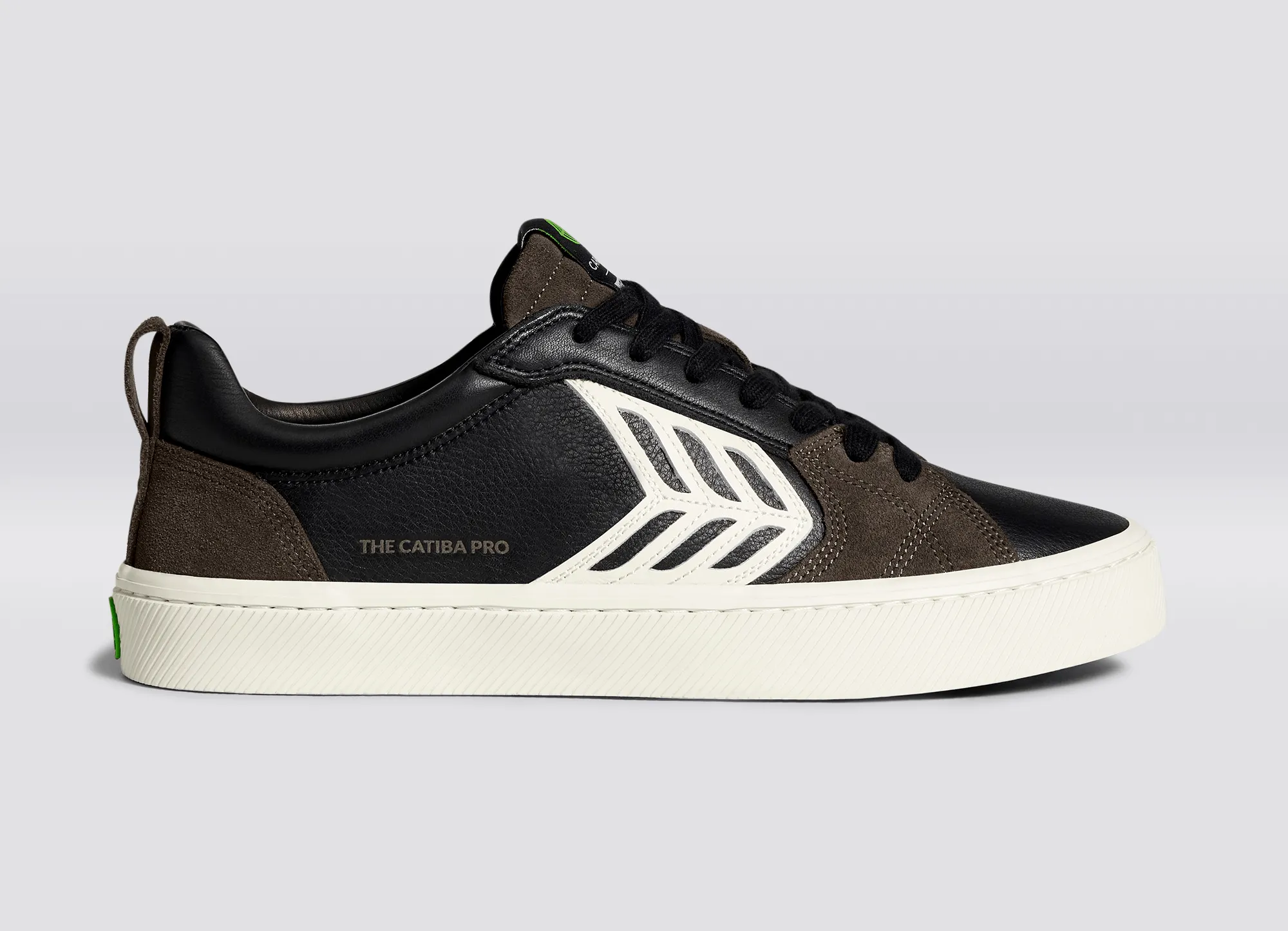 CATIBA PRO Low Black Premium Leather Dark Khaki Suede Ivory Logo Sneaker Women sold by Cariuma product image thumbnail 3