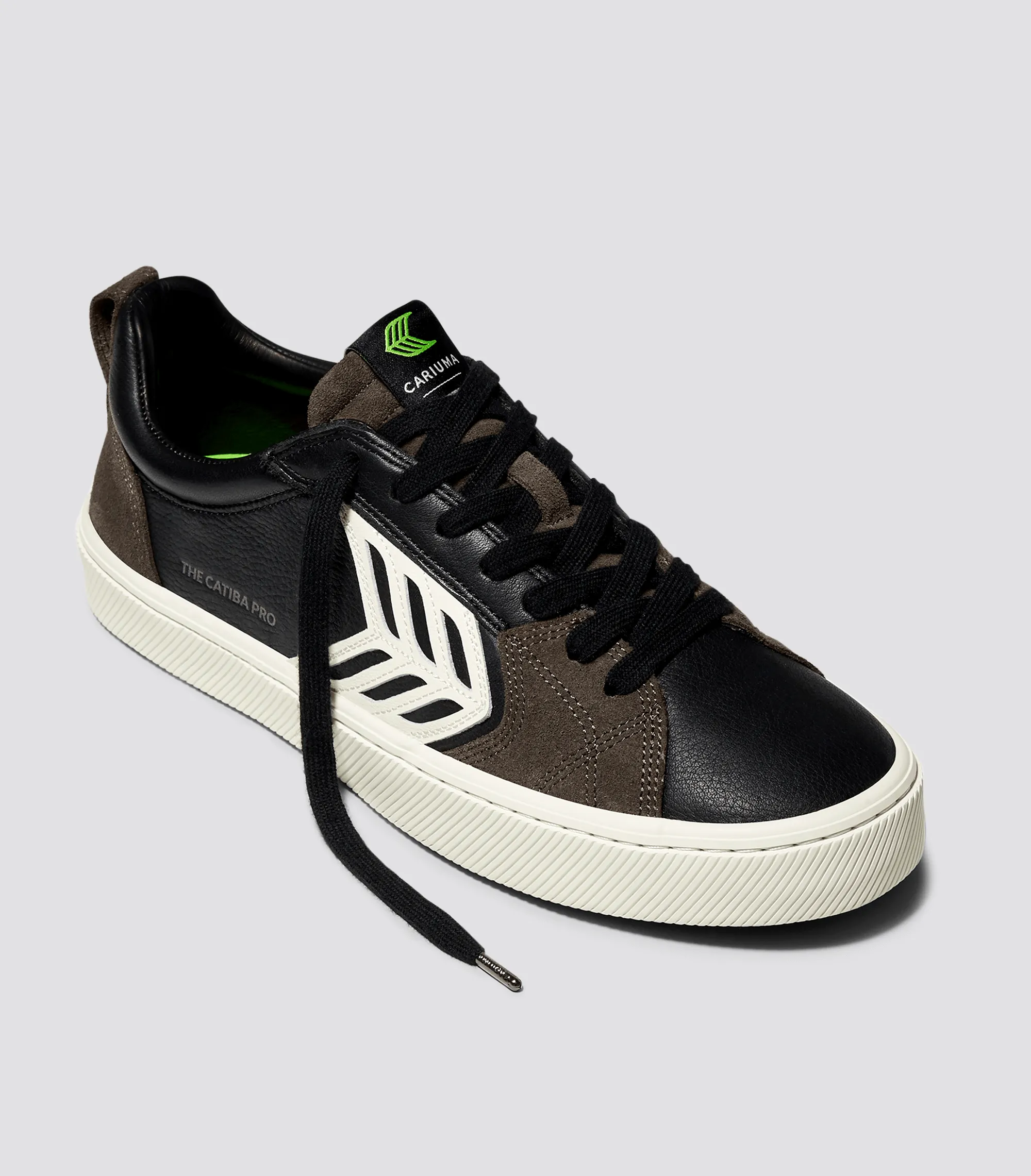 CATIBA PRO Low Black Premium Leather Dark Khaki Suede Ivory Logo Sneaker Women sold by Cariuma product image thumbnail 2