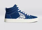 CATIBA PRO High Mystery Blue Suede and Canvas Contrast Thread Ivory Logo Sneaker Women sold by Cariuma