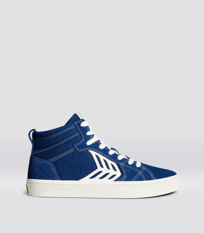 CATIBA PRO High Mystery Blue Suede and Canvas Contrast Thread Ivory Logo Sneaker Women sold by Cariuma