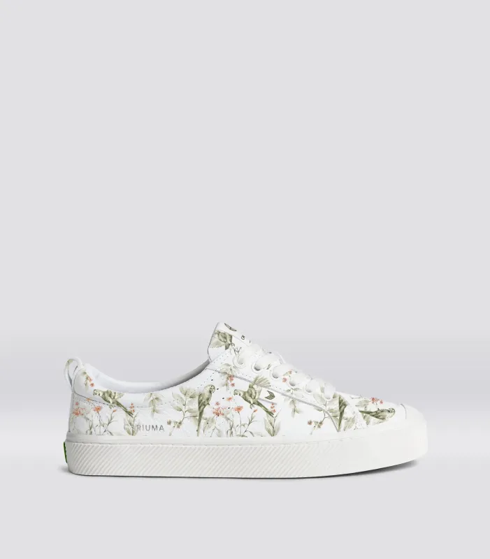 OCA Pebbled Leather White Khaki Parrot Print Women made by Cariuma