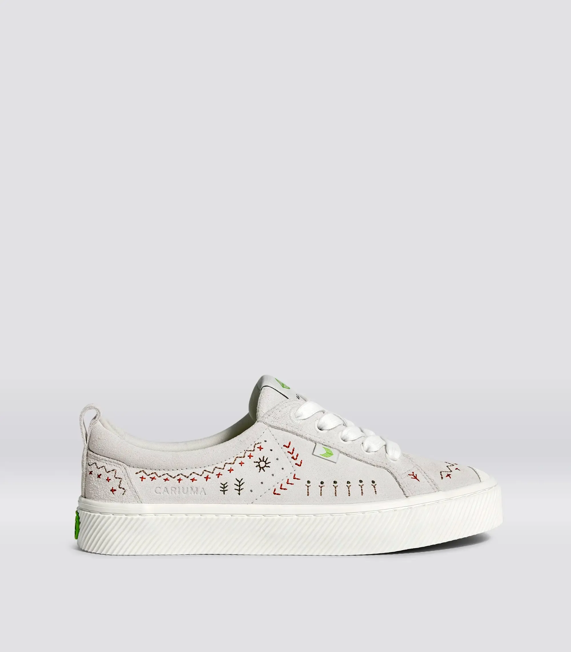 OCA Low Smoke White Suede Embroidered Sneaker sold by Cariuma