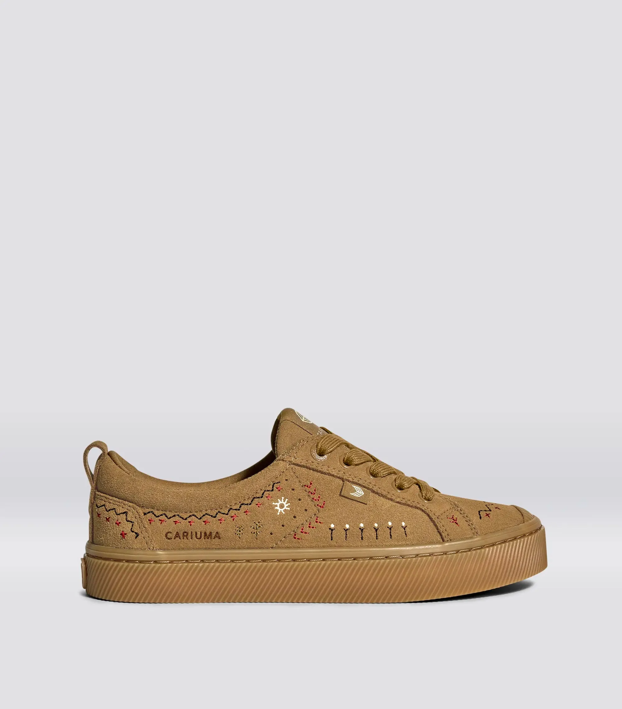 OCA Low All Camel Suede Embroidered Sneaker sold by Cariuma