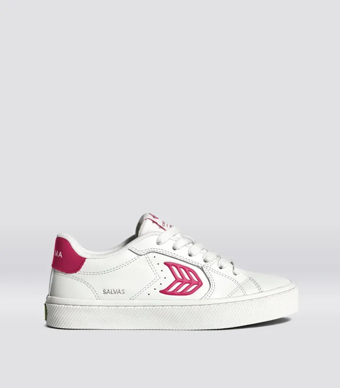 SALVAS White Leather Jazzy Pink Logo Sneaker Women sold by Cariuma
