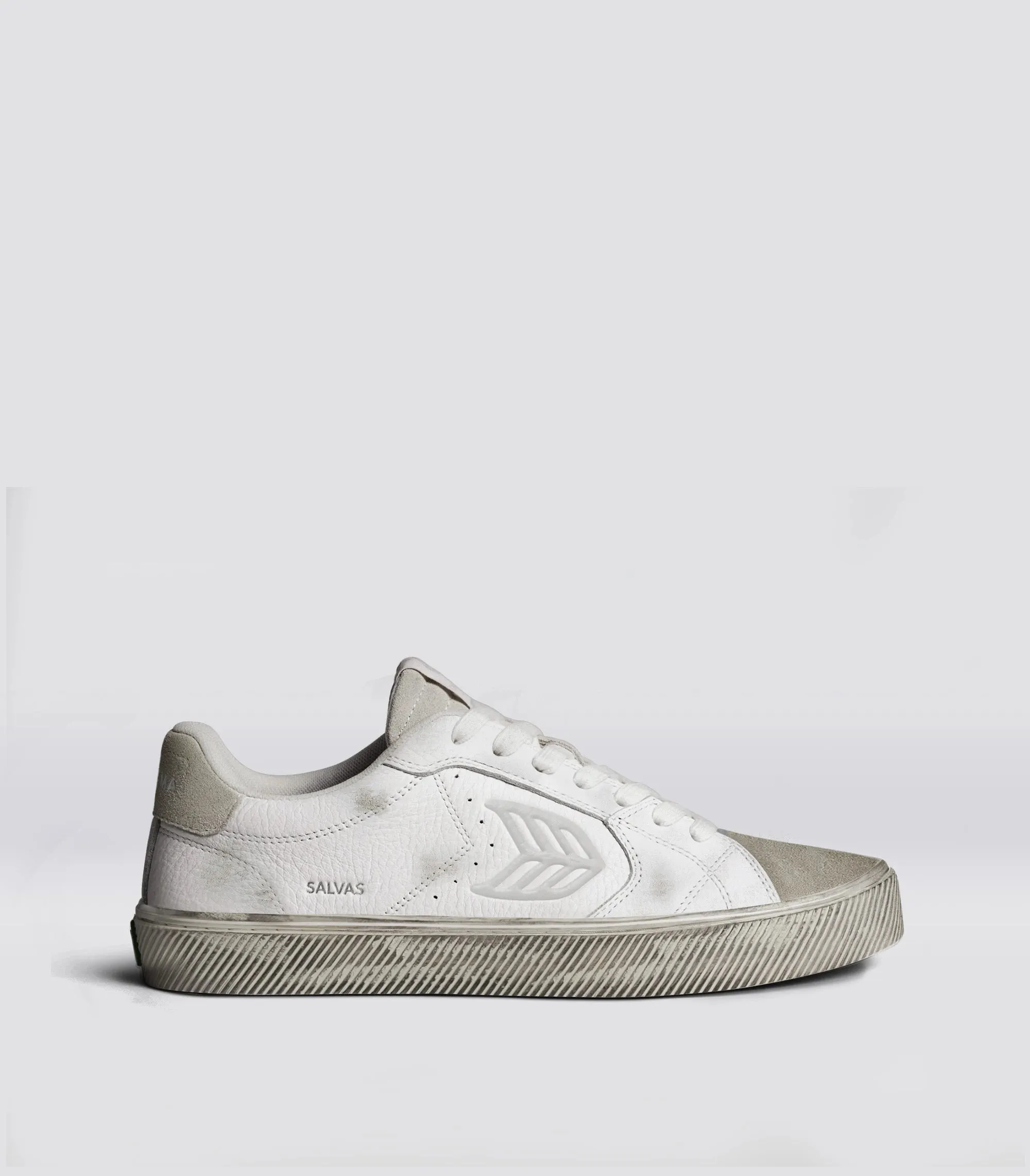 SALVAS Vintage Warm White Diamond Leather and Suede Sneaker sold by Cariuma