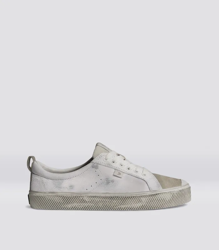 OCA Low Vintage Warm White Diamond Leather and Suede Sneaker sold by Cariuma