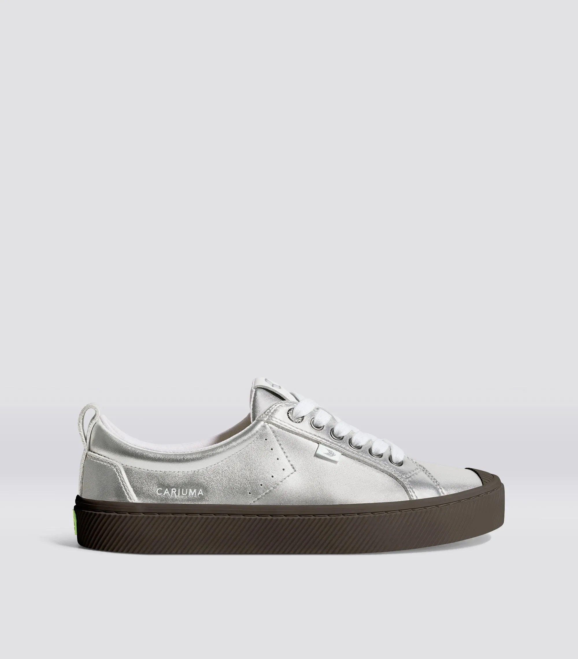 OCA Low Teak Silver Metallic Leather Sneaker sold by Cariuma