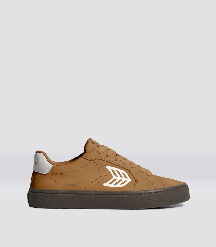 SALVAS Suede Camel Warm White Logo sold by Cariuma