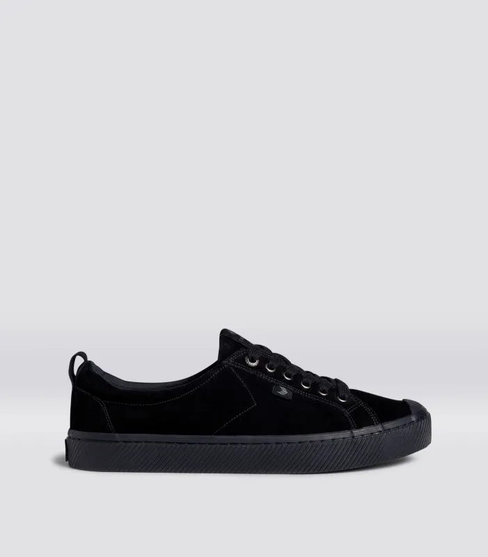 OCA Low All Black Suede Sneaker sold by Cariuma