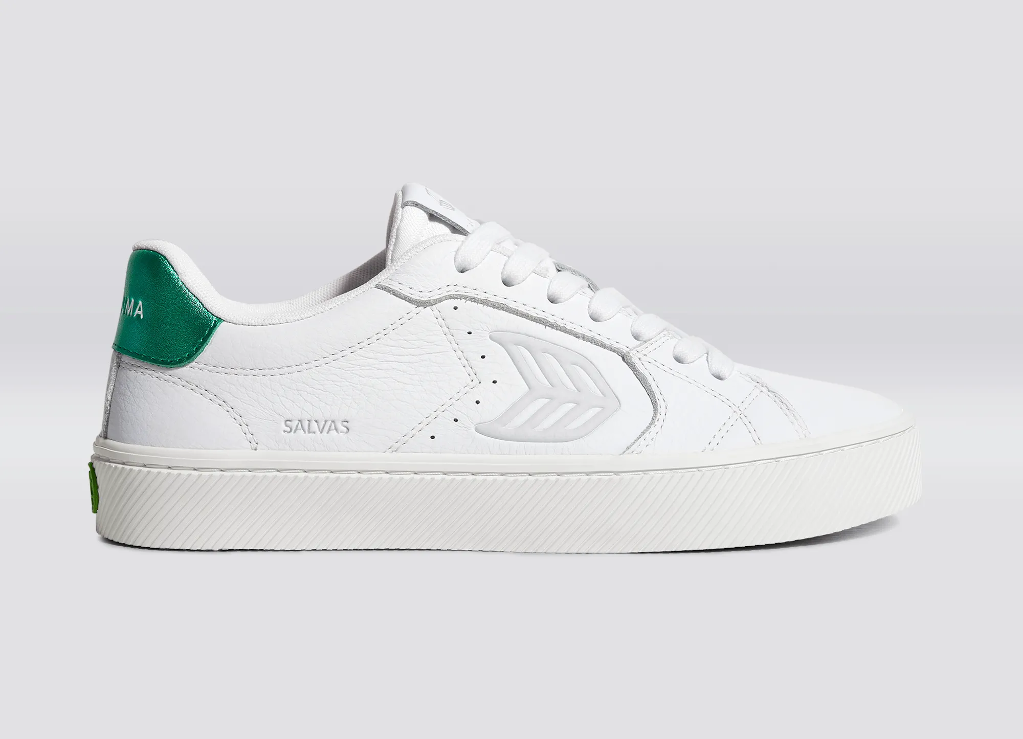 SALVAS Pebbled Leather White Ice Logo Metallic Green sold by Cariuma product image thumbnail 3
