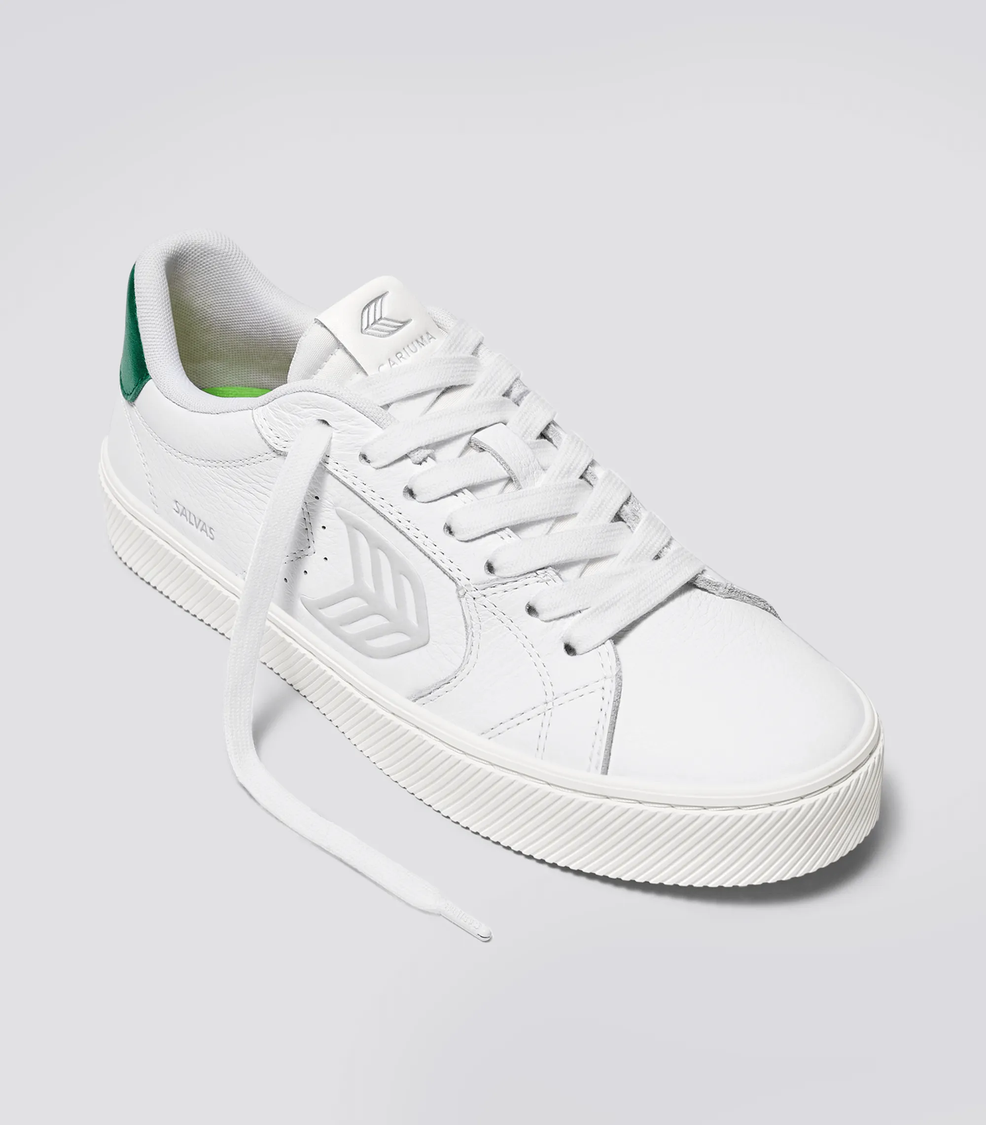 SALVAS Pebbled Leather White Ice Logo Metallic Green sold by Cariuma product image thumbnail 2