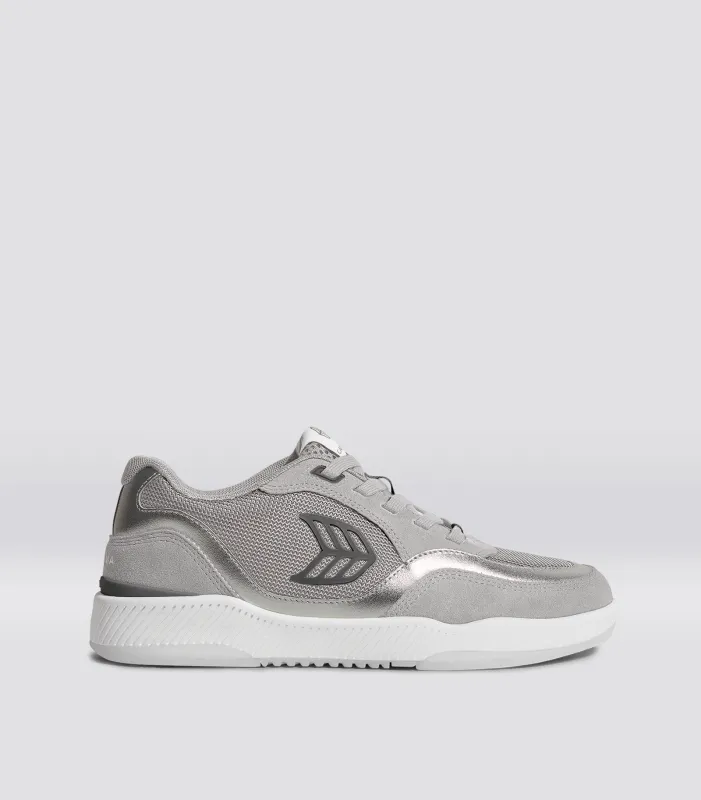UBA Light Grey Suede and Mesh Charcoal Grey Logo Silver Accents Sneaker sold by Cariuma