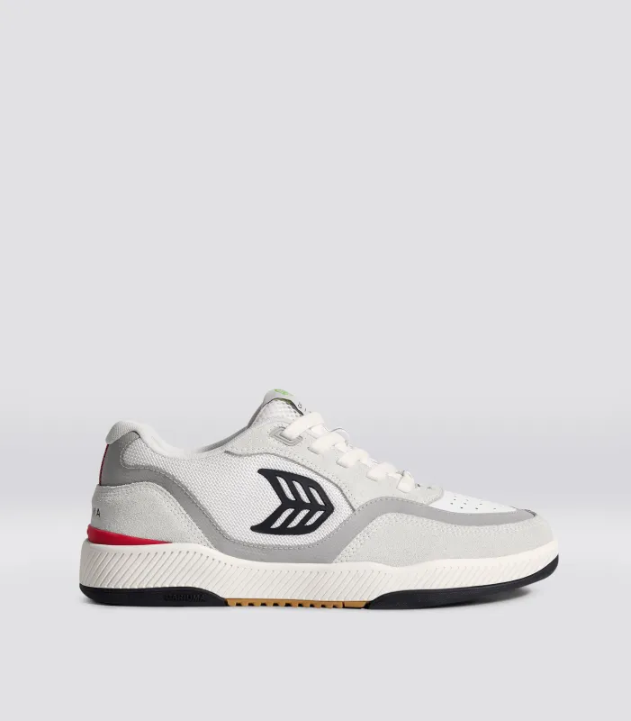 UBA PRO Smoke White Suede Off-White Mesh Black Logo Red Sneaker sold by Cariuma