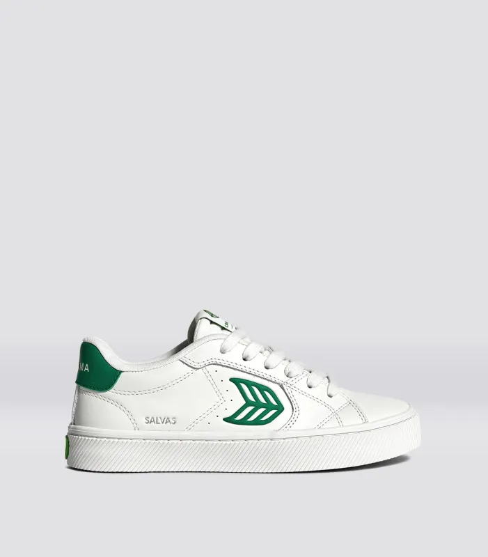 SALVAS Leather White Forest Green Logo sold by Cariuma