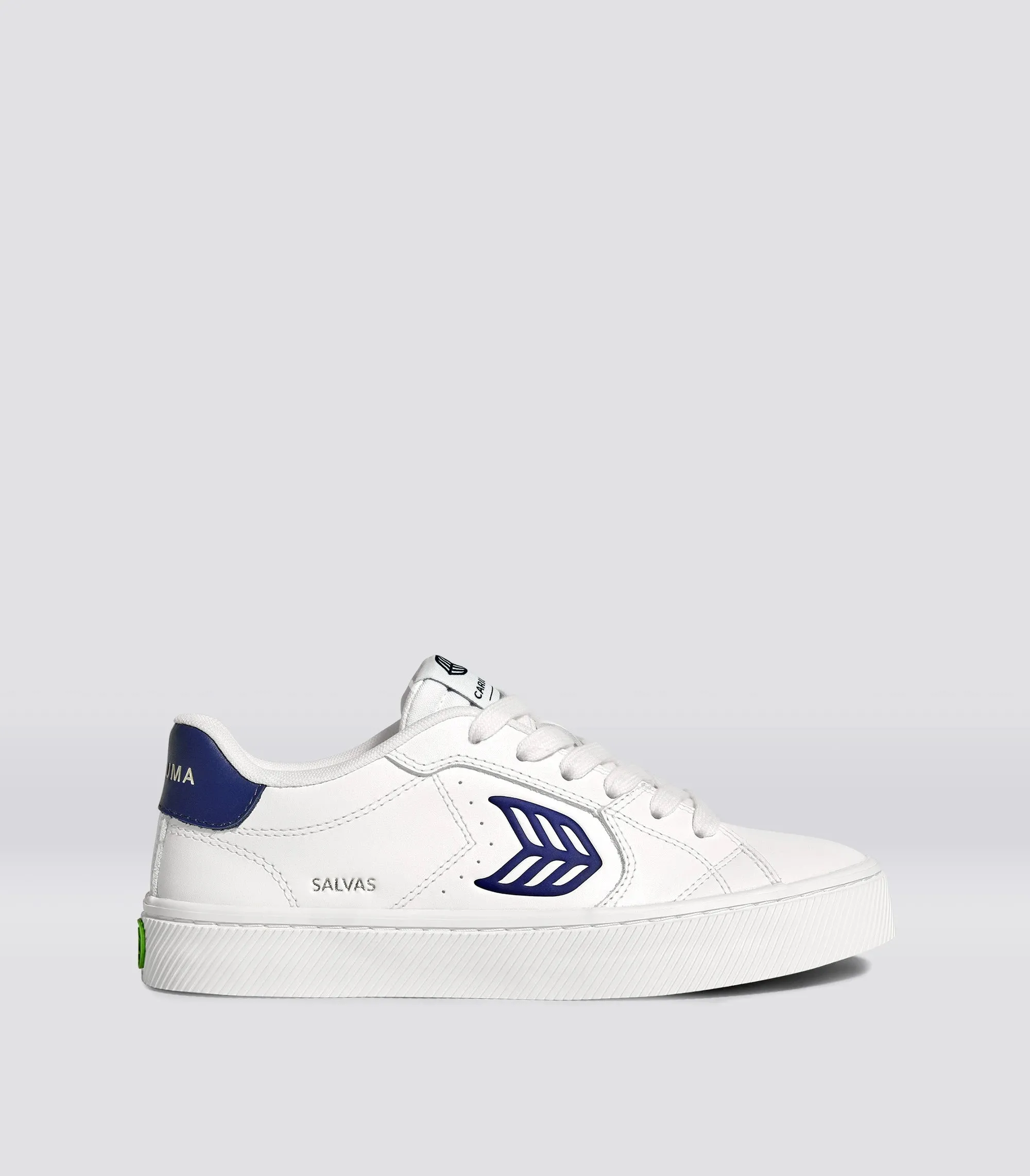 SALVAS Leather White Bright Navy Logo sold by Cariuma