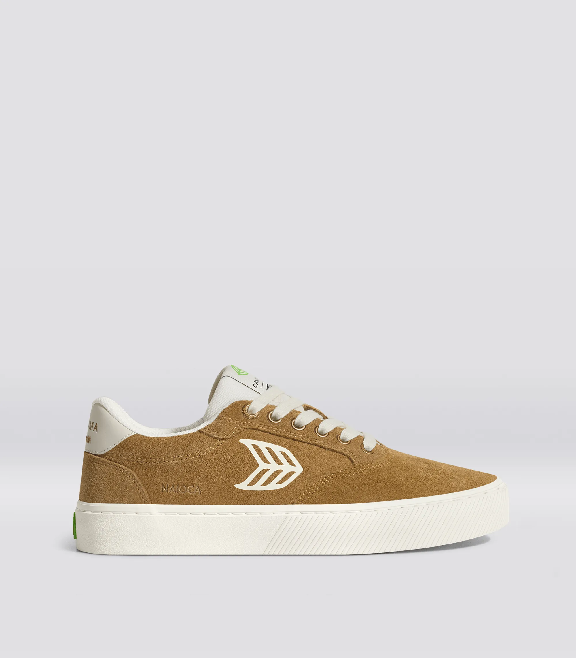 NAIOCA Suede Camel Ivory Logo sold by Cariuma