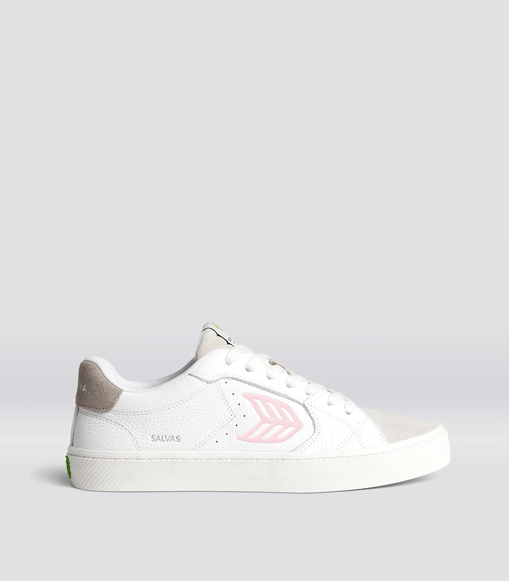 SALVAS Pebbled Leather White Suede Vintage White Rose Logo sold by Cariuma
