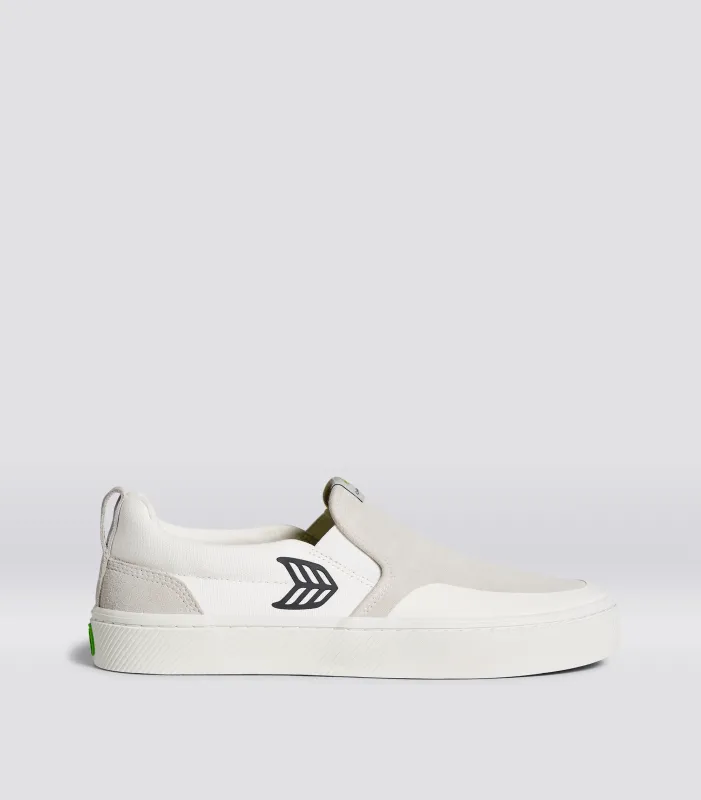 SLIP-ON PRO Canvas Off-White Suede Vintage White Black Logo sold by Cariuma