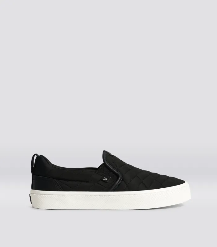 SLIP-ON Pebbled Leather Quilt Black sold by Cariuma