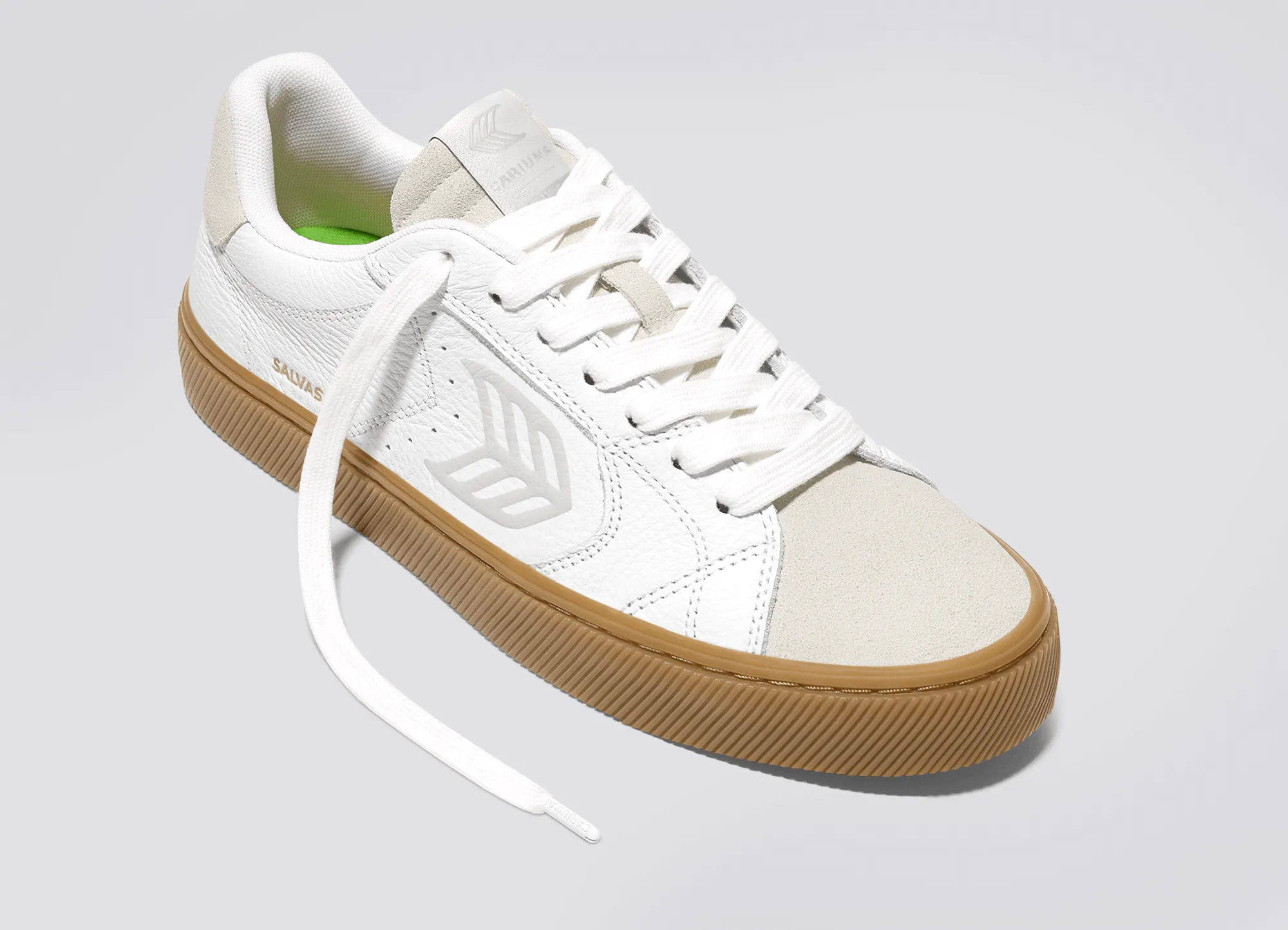 SALVAS Gum White Premium Leather Vintage White Suede Ice Logo Sneaker sold by Cariuma product image thumbnail 4