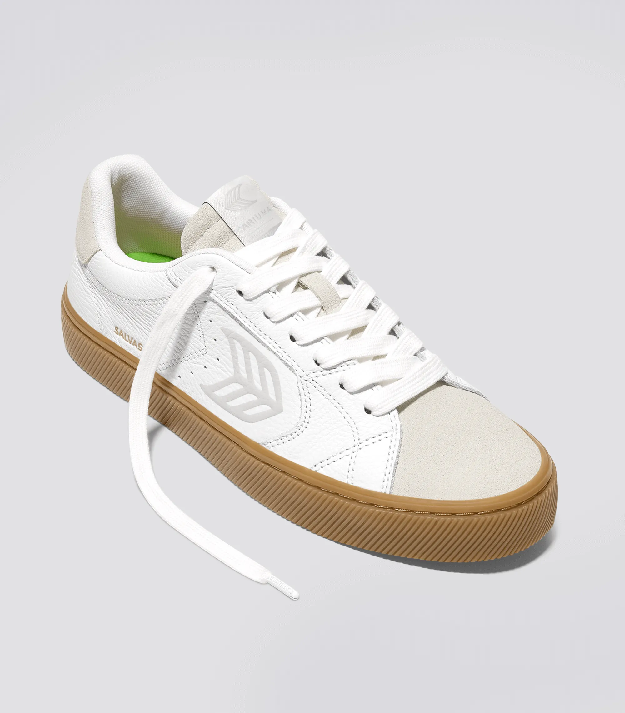 SALVAS Gum White Premium Leather Vintage White Suede Ice Logo Sneaker sold by Cariuma product image thumbnail 2
