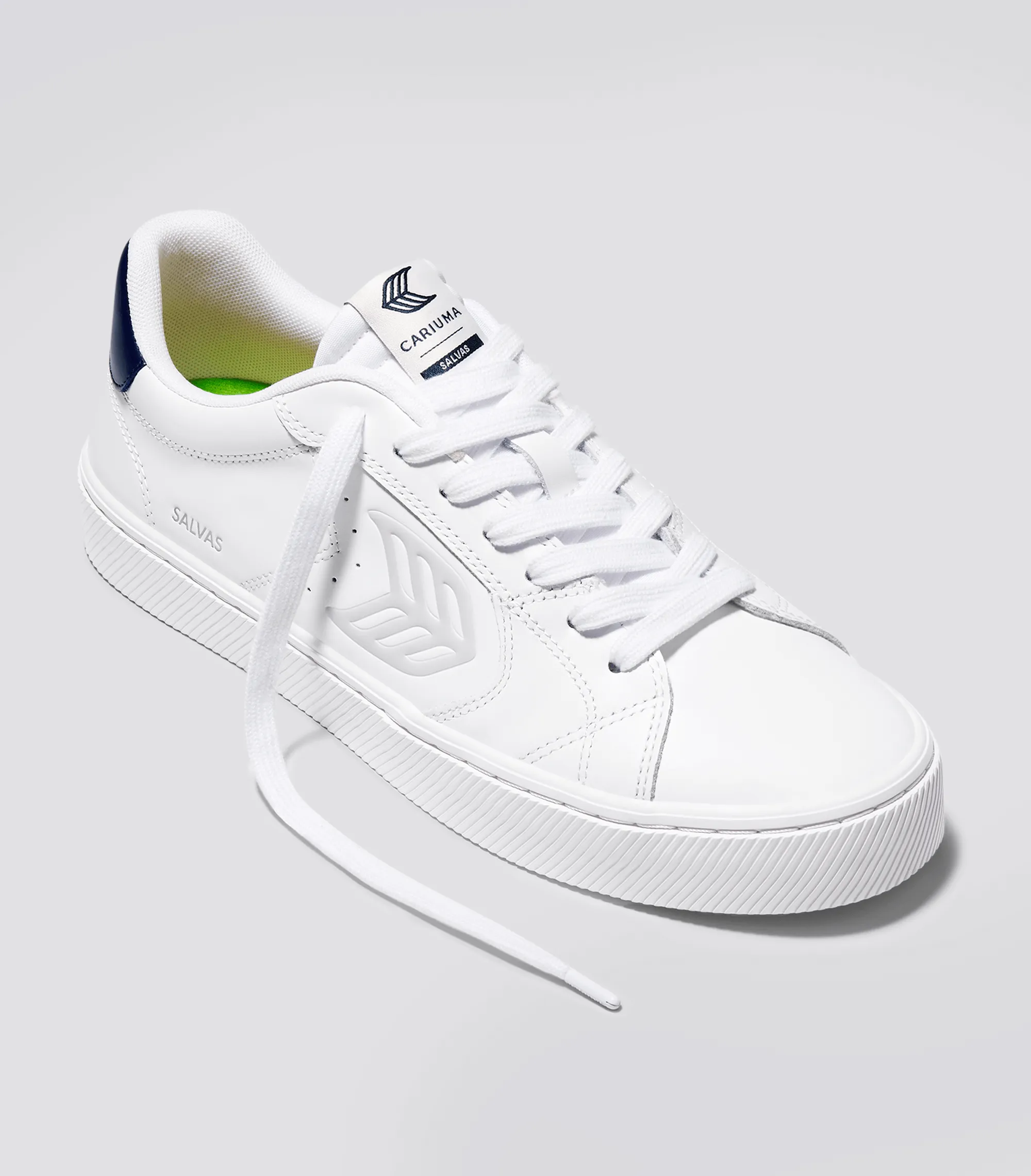 SALVAS Leather White Ice Logo Navy sold by Cariuma product image thumbnail 2