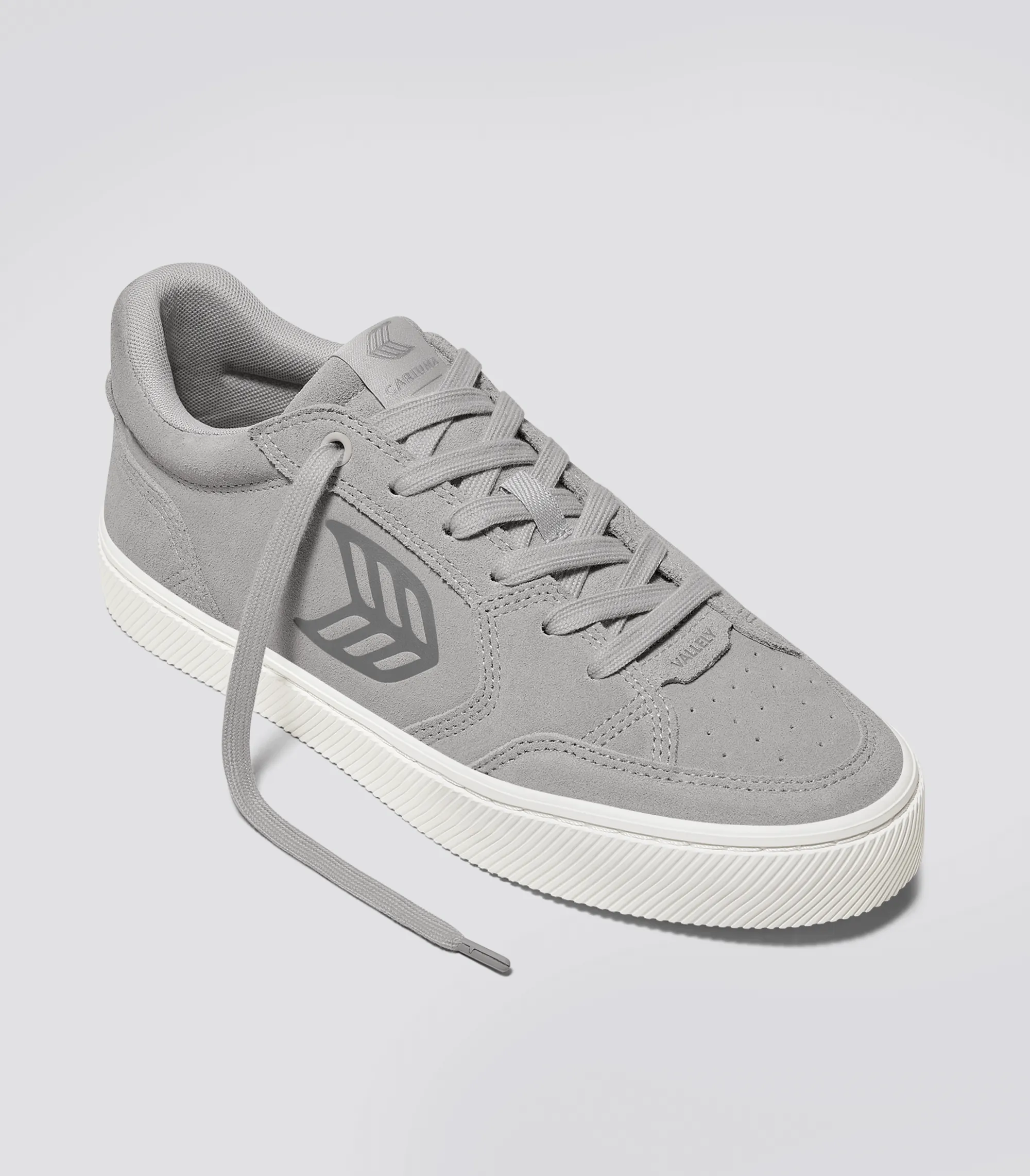 VALLELY Light Grey Suede Charcoal Grey Logo Sneaker sold by Cariuma product image thumbnail 2