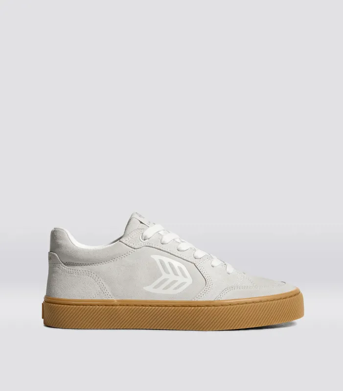 VALLELY Gum Smoke White Suede Off-White Logo Sneaker sold by Cariuma