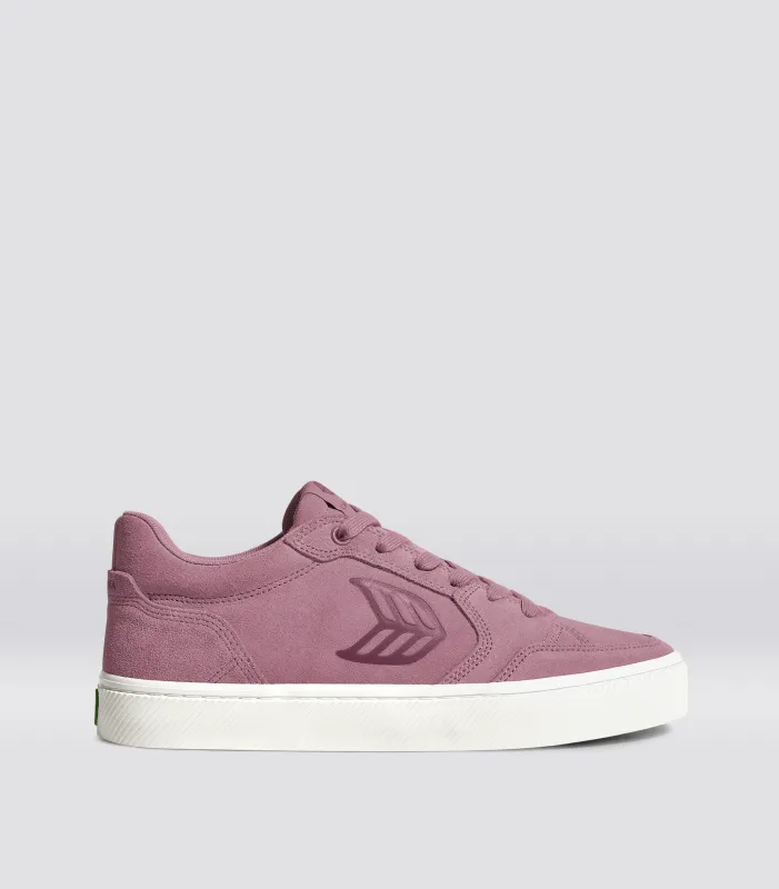 VALLELY Blush Pink Suede Dusky Orchid Logo Sneaker sold by Cariuma