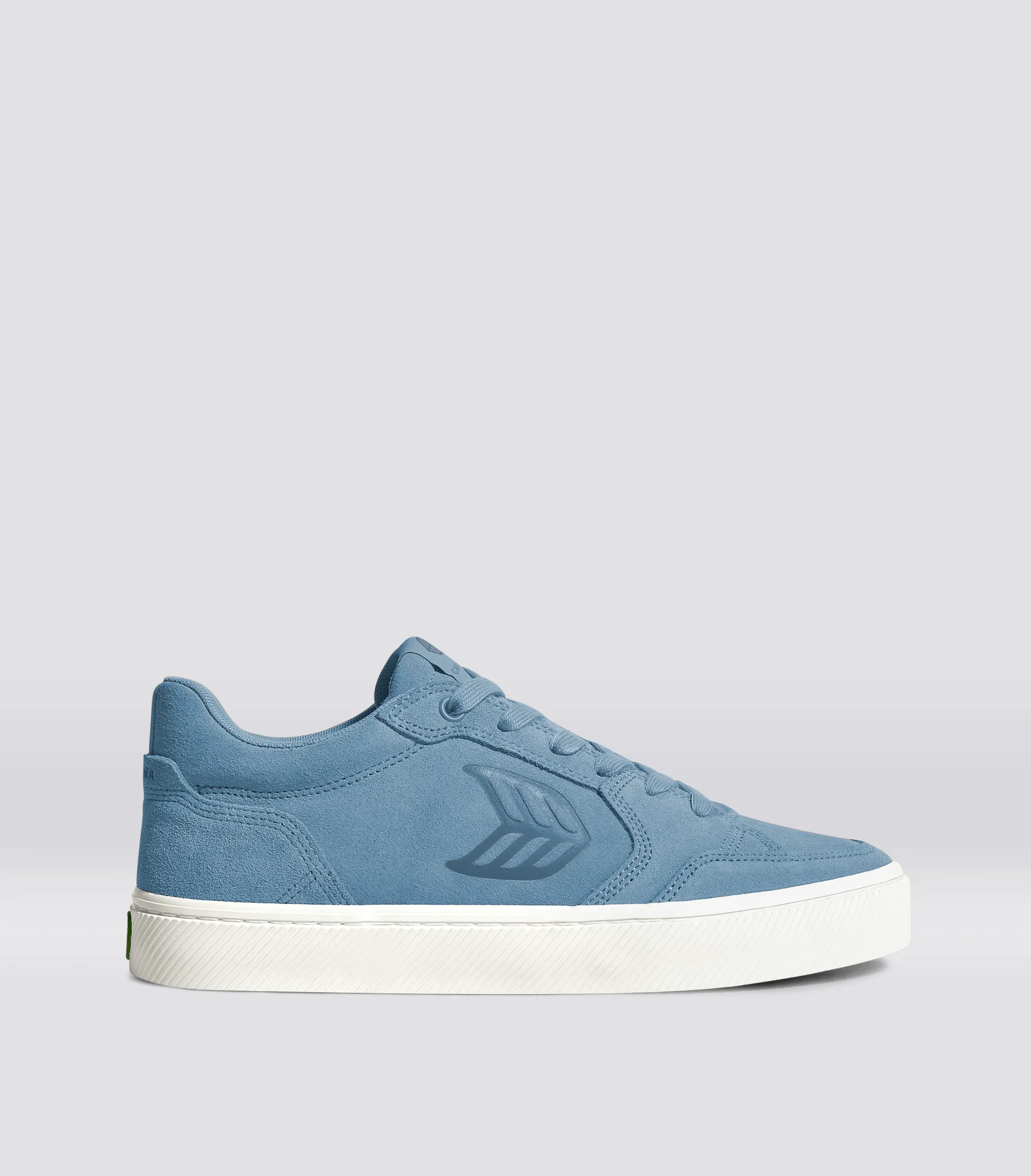 VALLELY Argentina Blue Suede Washed Blue Logo Sneaker sold by Cariuma