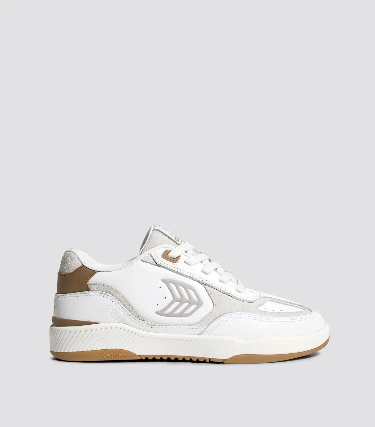 Skategoat C25 White Leather Silver Cloud Logo Camel Sneaker sold by Cariuma