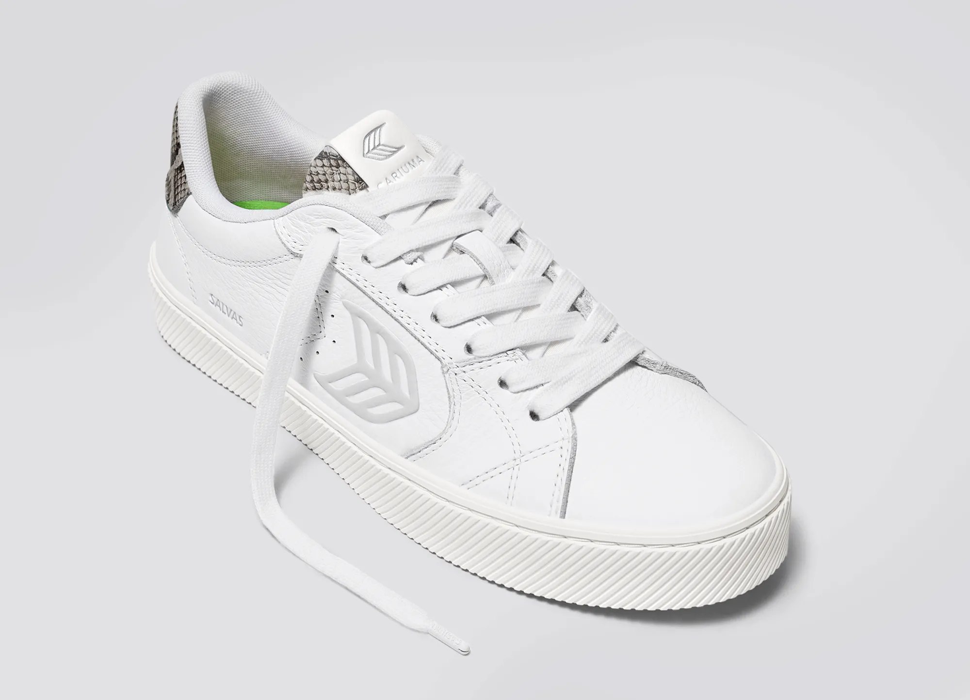 SALVAS White Leather Silver Cloud Logo Snake Skin Print Sneaker sold by Cariuma product image thumbnail 4