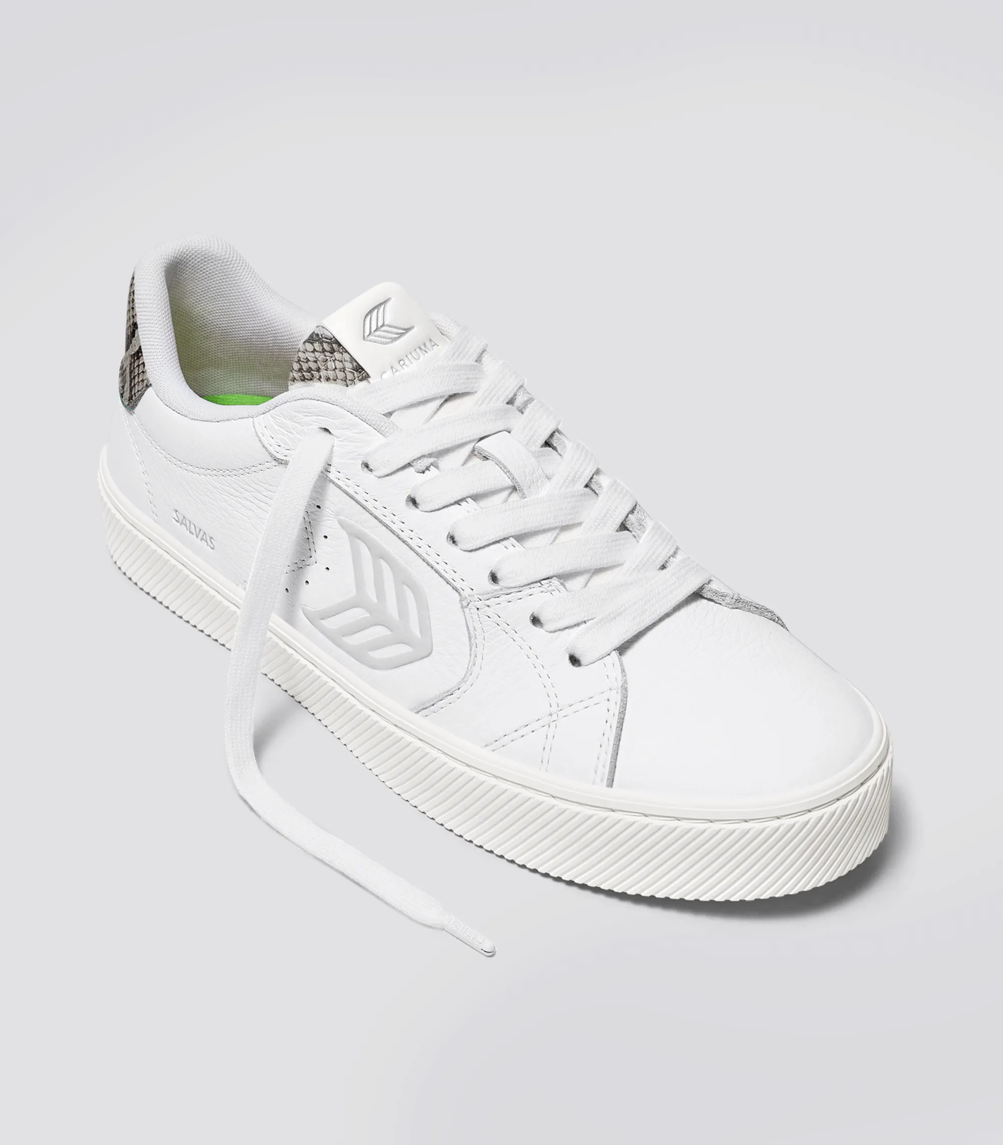 SALVAS White Leather Silver Cloud Logo Snake Skin Print Sneaker sold by Cariuma product image thumbnail 2