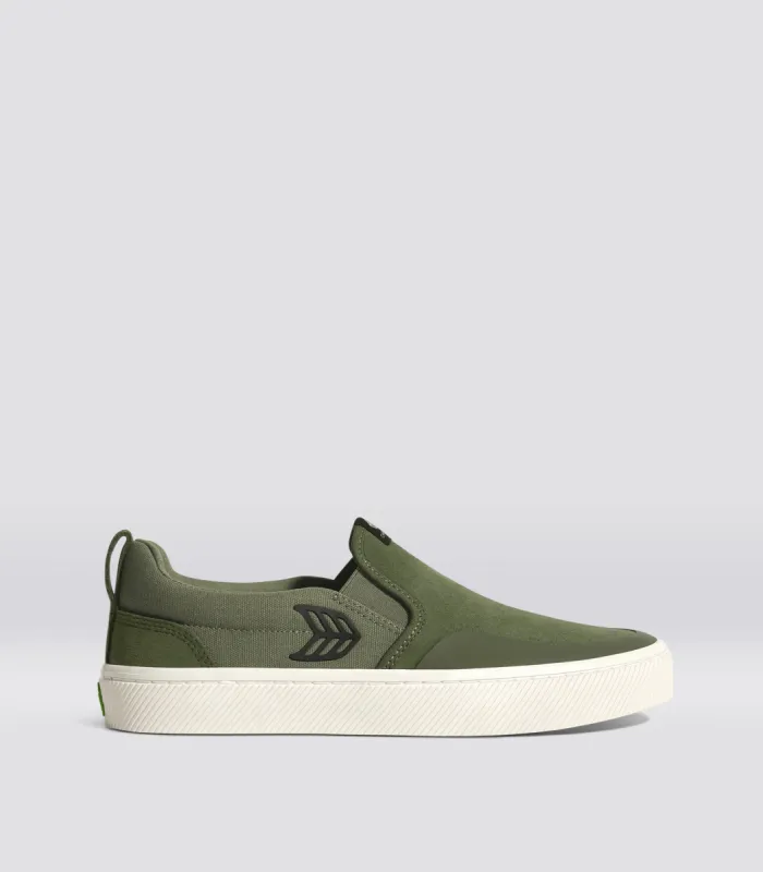 SLIP-ON PRO Bronze Green Suede Deep Lichen Green Canvas Dark Green Logo Sneaker Men sold by Cariuma