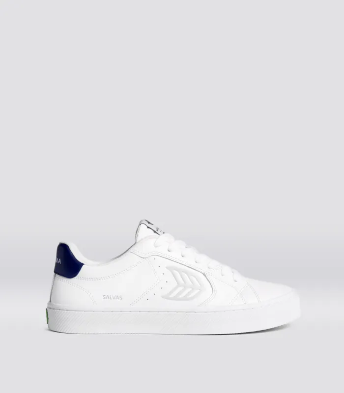 SALVAS White Leather Ice Logo Navy Sneaker Women sold by Cariuma