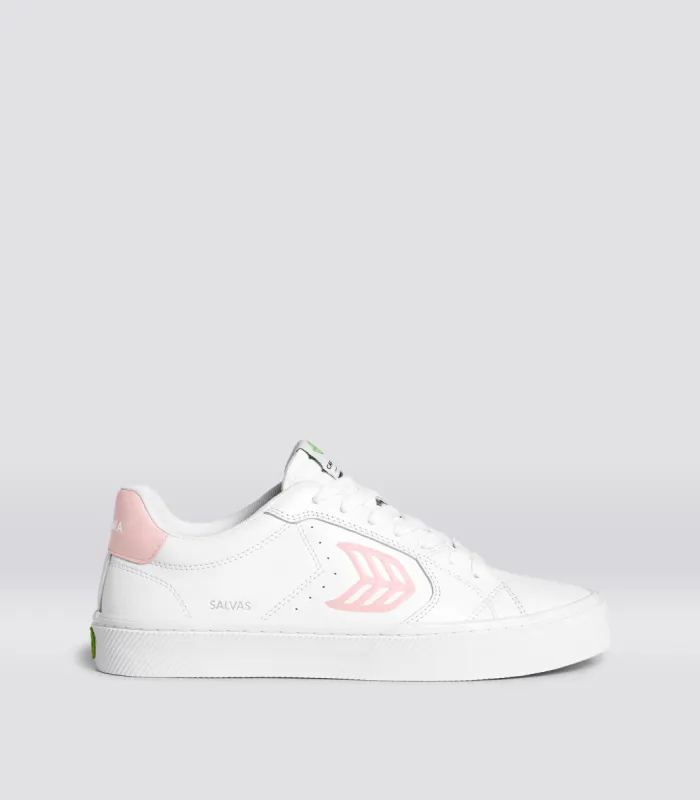 SALVAS White Leather Rose Logo Sneaker Men sold by Cariuma