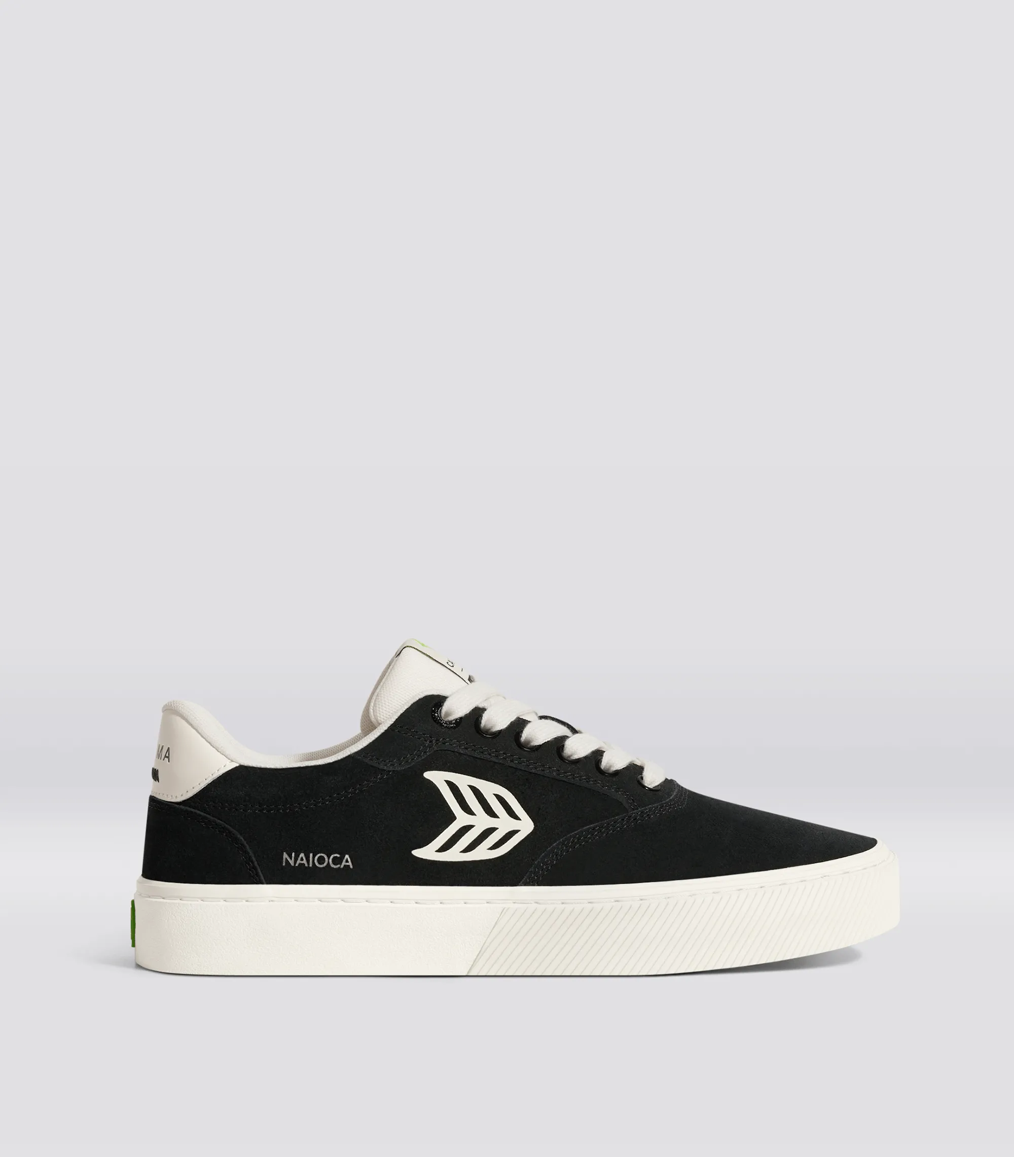 NAIOCA Black Suede Ivory Logo Sneaker Men sold by Cariuma