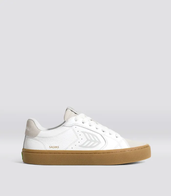 SALVAS Gum White Premium Leather Vintage White Suede Ice Logo Sneaker Men sold by Cariuma