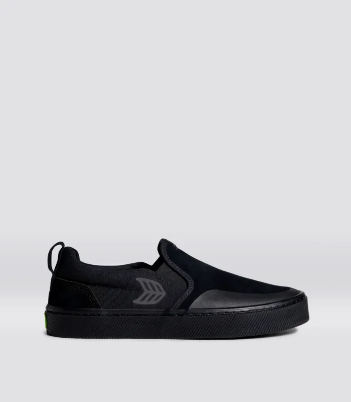 SLIP-ON PRO All Black Suede and Canvas Ash Grey Logo Sneaker Men sold by Cariuma