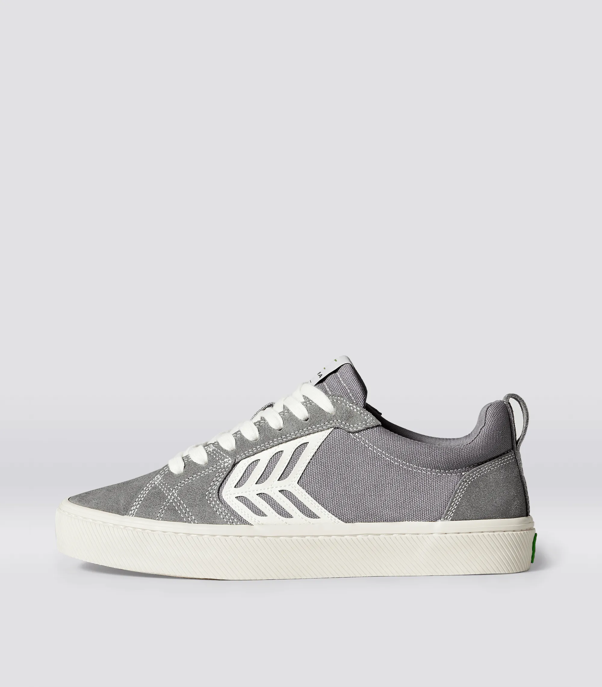 CATIBA PRO Low Charcoal Grey Suede and Canvas Contrast Thread Ivory Logo Sneaker Women Left sold by Cariuma