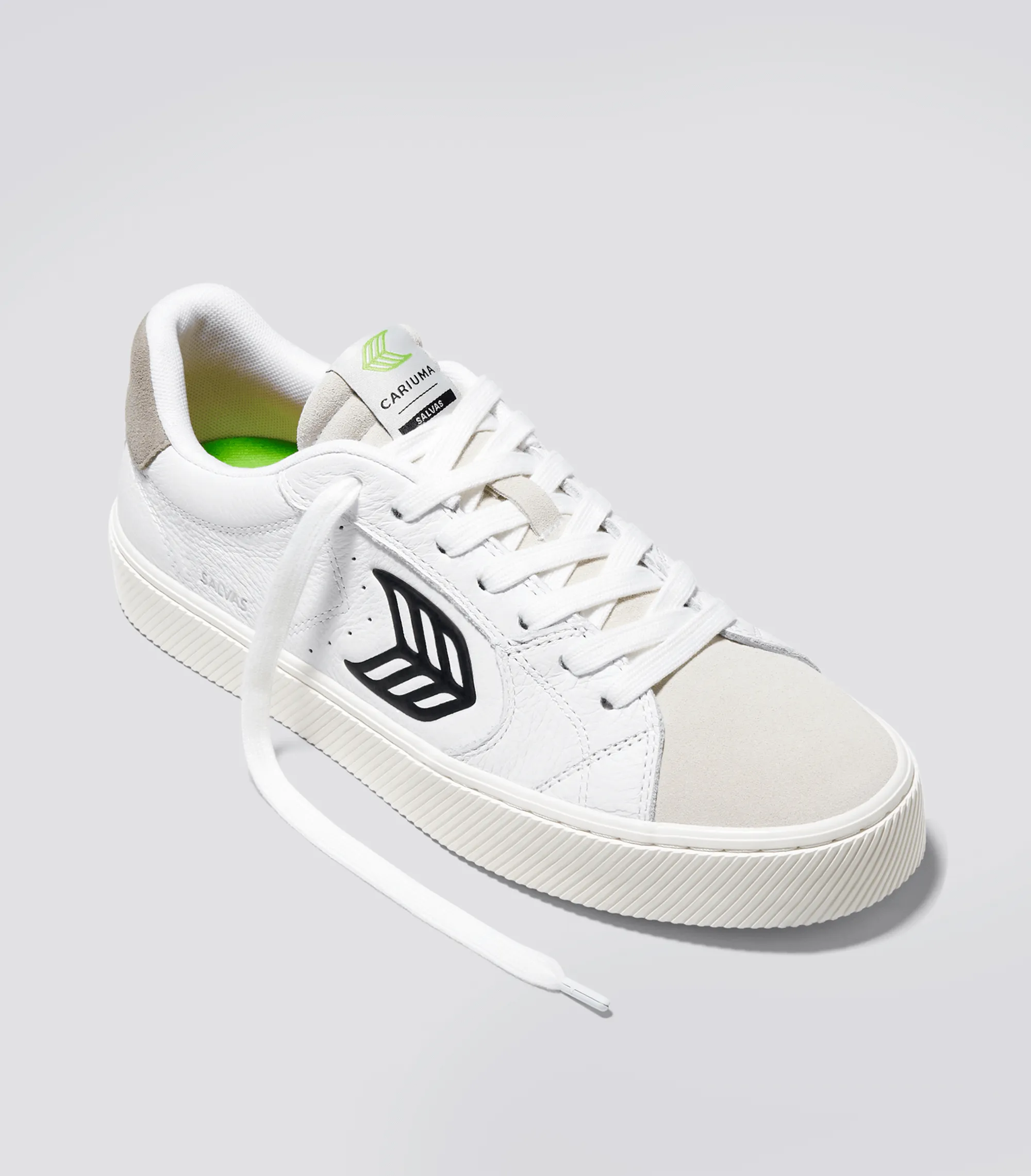 SALVAS White Premium Leather Vintage White Suede Black Logo Sneaker Women sold by Cariuma product image thumbnail 2