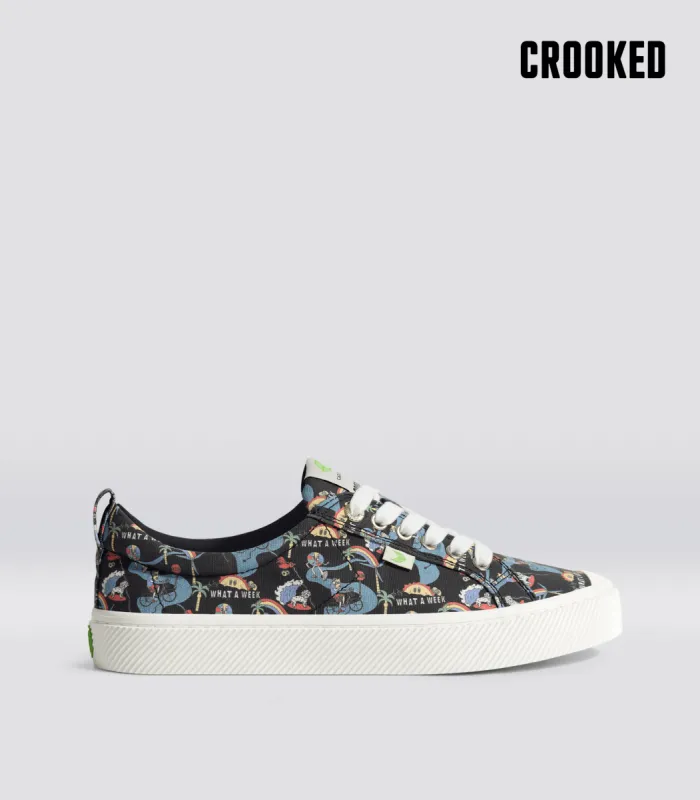 Crooked OCA Low Black Graphic Print Canvas Sneaker Men sold by Cariuma