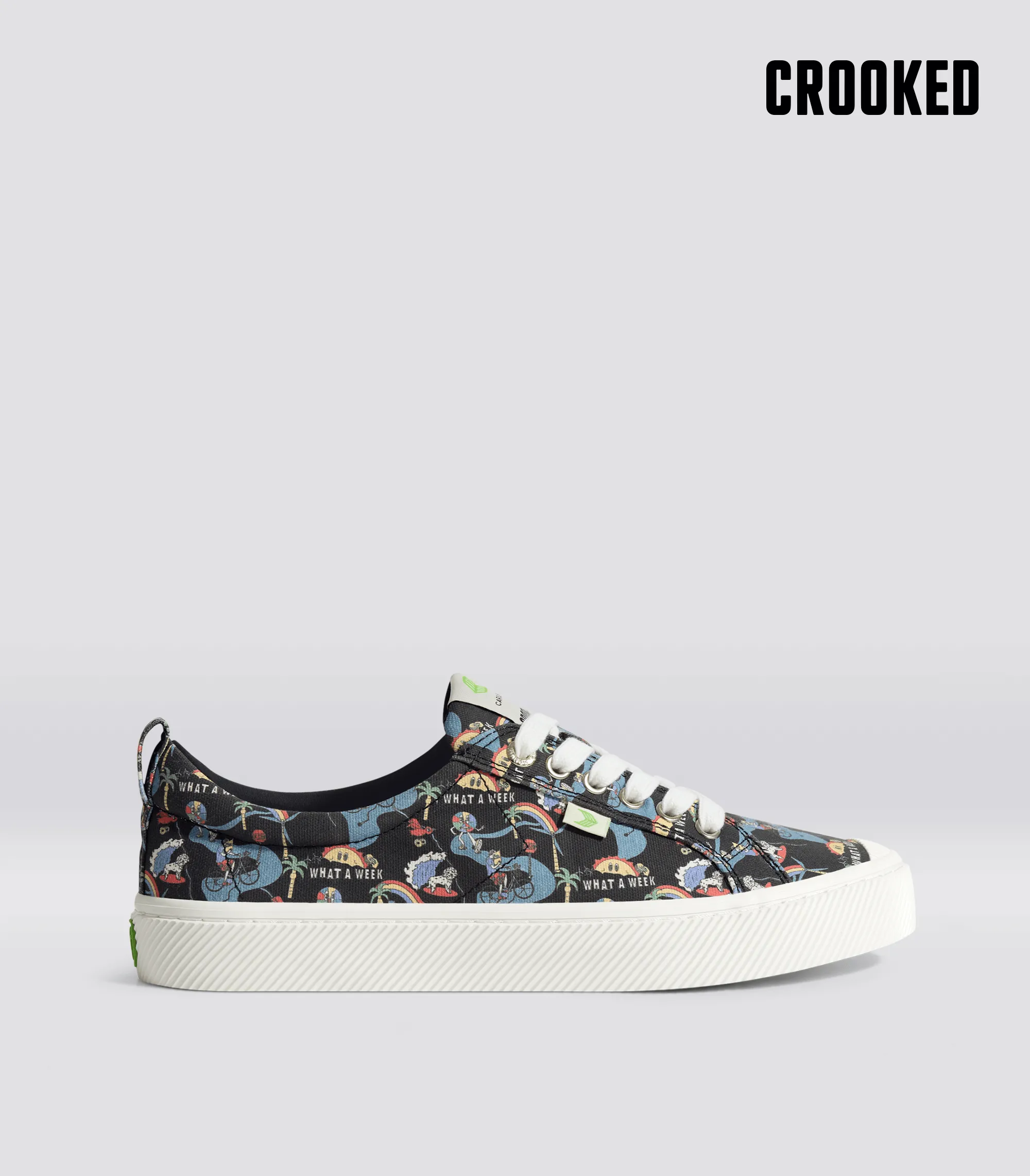 Crooked OCA Low Black Graphic Print Canvas Sneaker Men sold by Cariuma