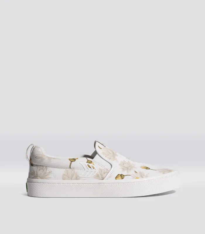 SLIP-ON White Canvas Giant Lilies Sneaker Women sold by Cariuma