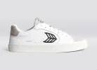 SALVAS White Premium Leather Vintage White Suede Black Logo Sneaker Men sold by Cariuma