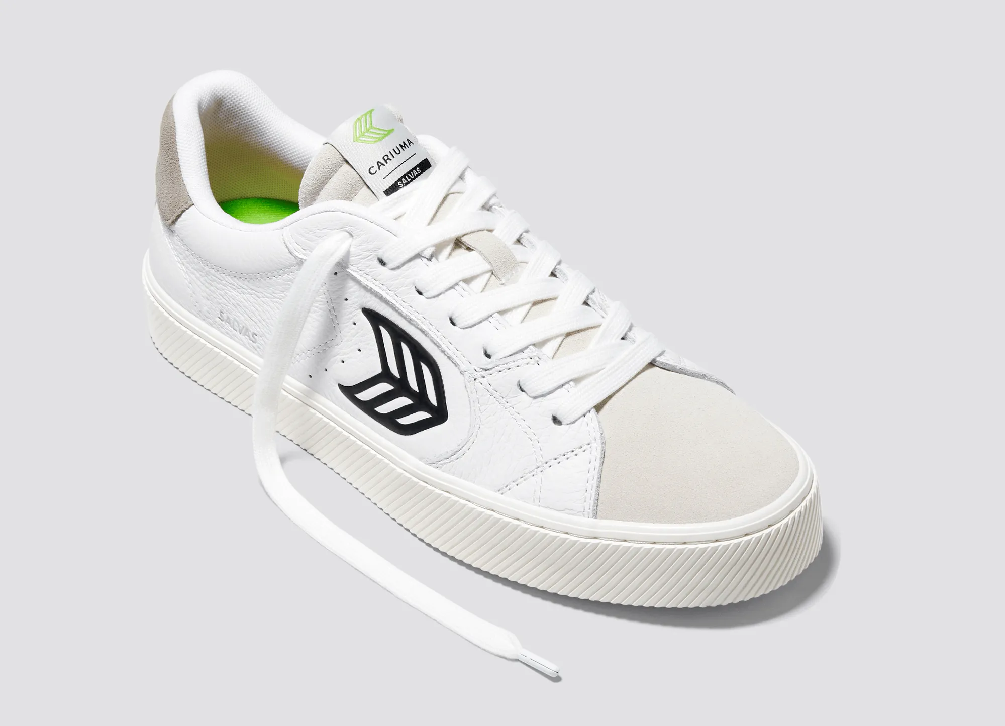 SALVAS White Premium Leather Vintage White Suede Black Logo Sneaker Men sold by Cariuma product image thumbnail 4