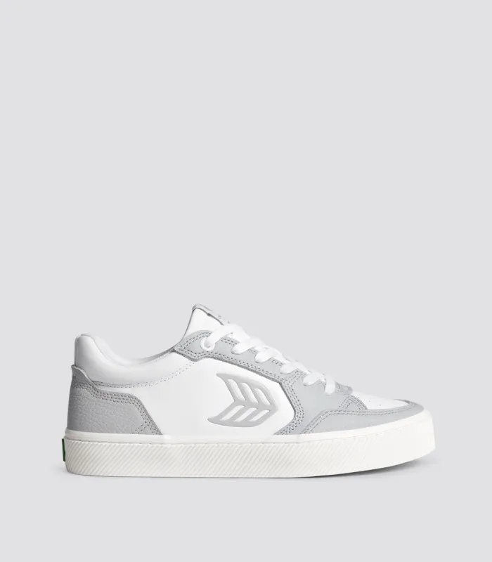 VALLELY White Leather Onyx Grey Accents Sneaker Women sold by Cariuma