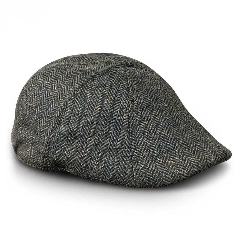 The Peaky Boston Scally Cap - Dark Olive Green Herringbone sold by Boston Scally